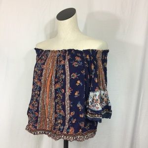 Angie Off-Shoulder Cropped Bell Sleeved Boho Top